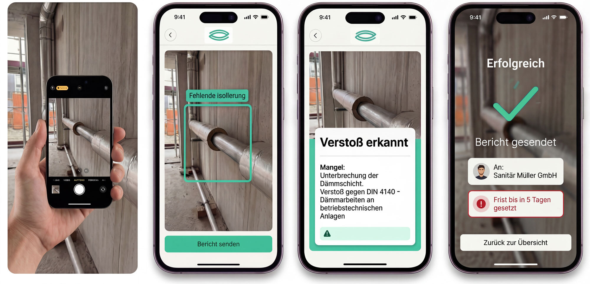 zeroSnag in 4 Schritten: Fotografieren, Analysieren, Verstoß erkennen, Bericht senden
